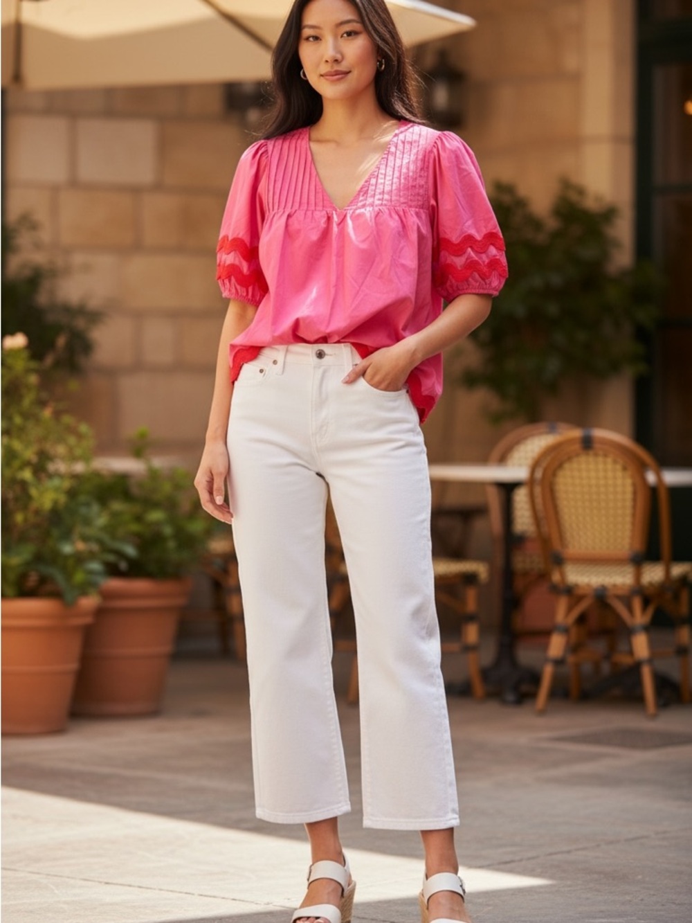 Entro (boutique brand) size small pink with red ric rac detailing - Picture 2 of 5
